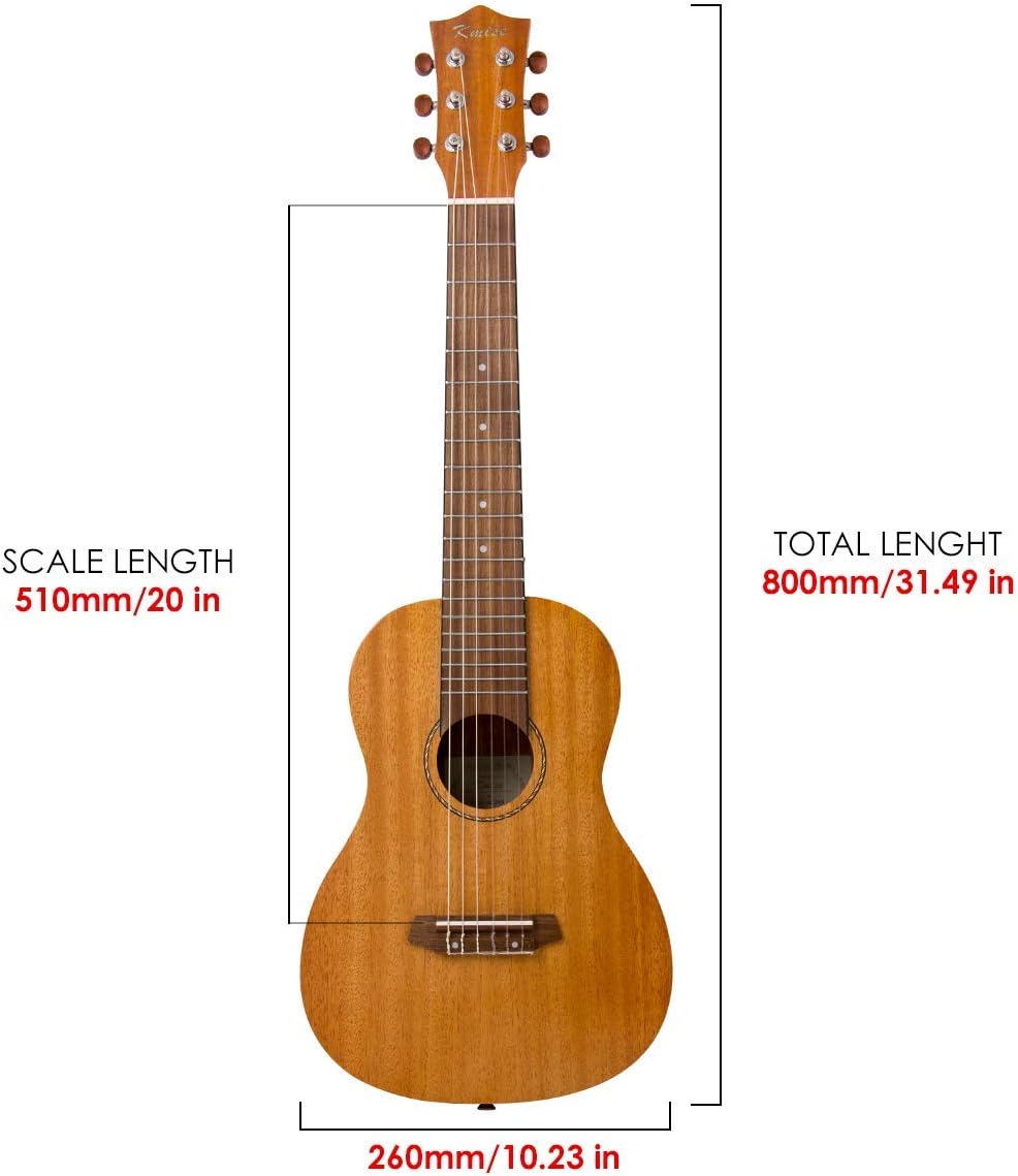 Kmise 31 Inch Guitarlele Mini Travel Guitar Ukulele, Solid Mahogany Body for Adults, Portable Acoustic Guitalele with Gig Bag, Picks & Strap for Travel/Outdoor/Beginner Practice