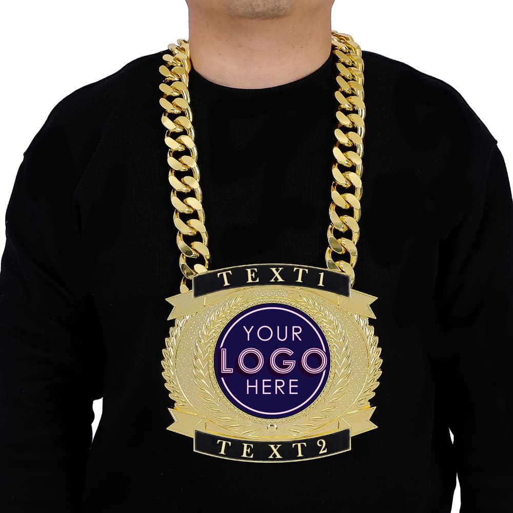 Championship Belt, Custom Giant MVP Champion Chain Medal, Champ Award Winner Prize Trophy Necklace For Adult Team Football Soccer Baseball Basketball Fantasy Football Chain (custom gold medal)