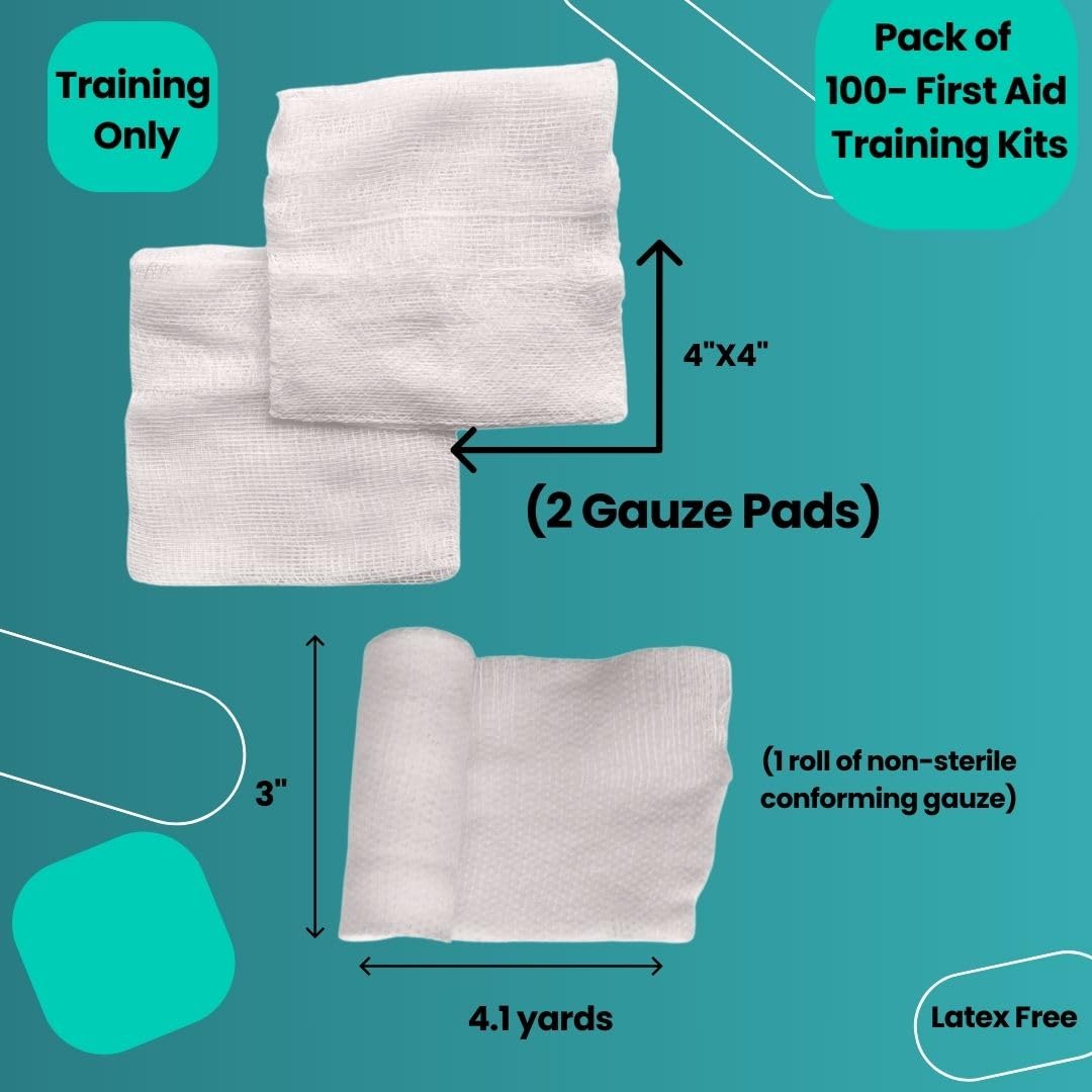 First Aid Training Kit w/Roller Gauze w. Gauze Pads and Triangular Bandages and Gloves 100-Pack MCR Medical