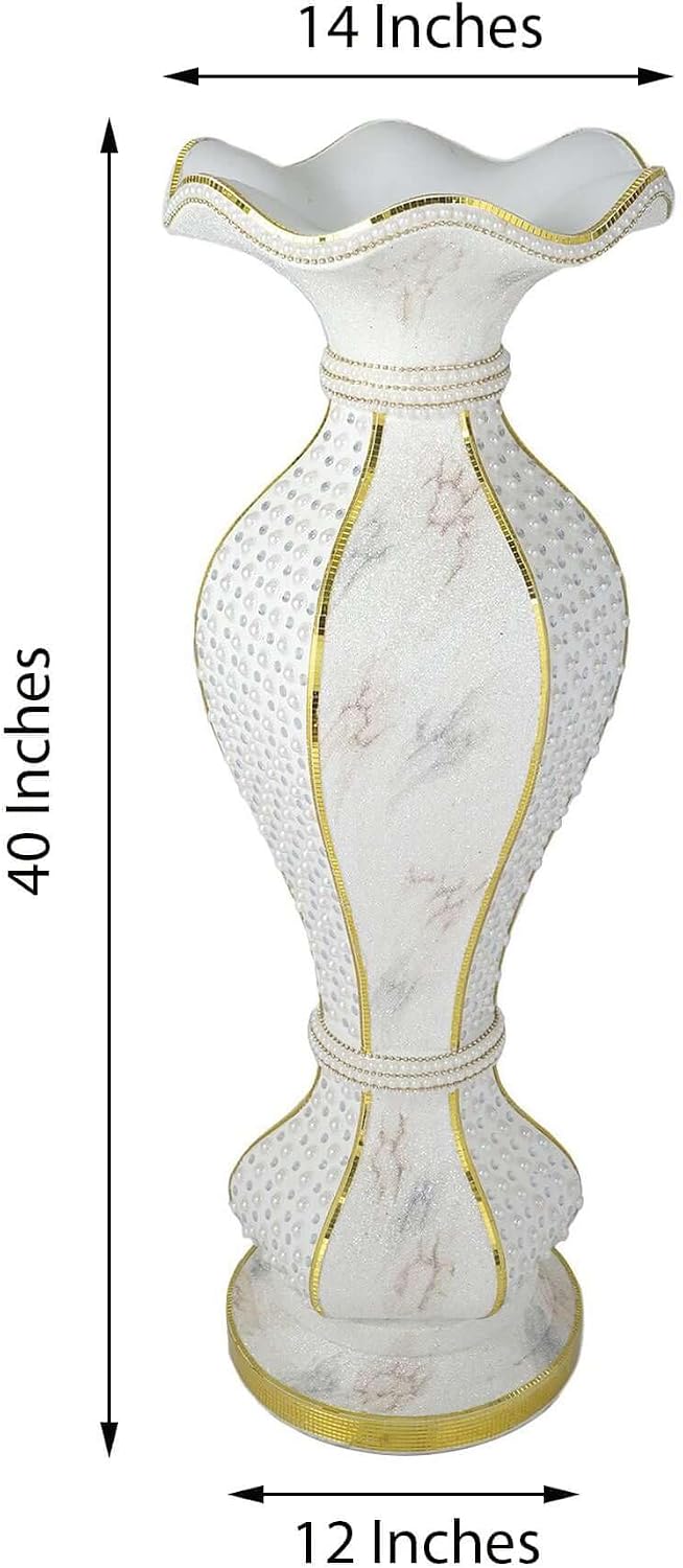 Efavormart 39' Shimmering Gold Glittered Marble Design Floor Flower Pot Vase with Pearls and Mirror Mosaic Embellishment