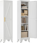 Washsemba 67''Farmhouse Metal Storage Cabinet with Barn Doors,Steel File Cabinet for Home Office,Kitchen Pantry 4 Adjustable Shelves,Freestanding Cupboard for Kitchen,HomeOffice(White)