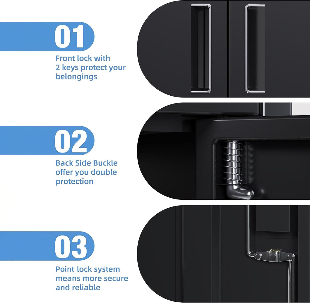 Narrow Metal Garage Storage Cabinet, Lockable Narrow Steel Storage Cabinet with 4 Adjustable Shelves for Garage, Office, Home, Assembly Required, Black, 15.75' D × 23.62' W × 70.87' H