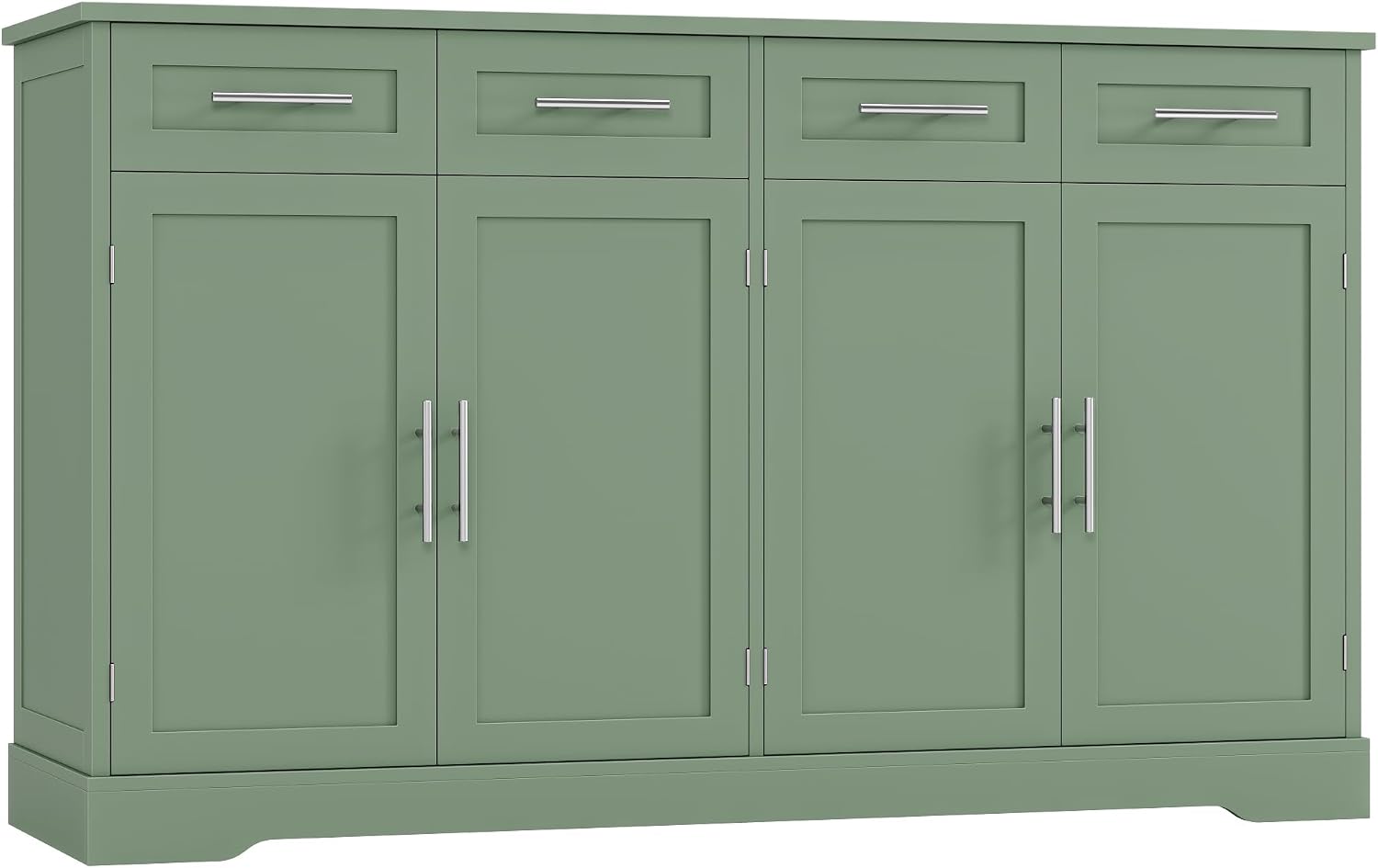 HOSTACK 60' Large Buffet Sideboard with Storage, 36' Tall Kitchen Buffet Storage Cabinet with 4 Drawers, Modern Coffee Bar Cabinet with Silver Handles, Long Sideboard Buffet Table for Kichen, Green