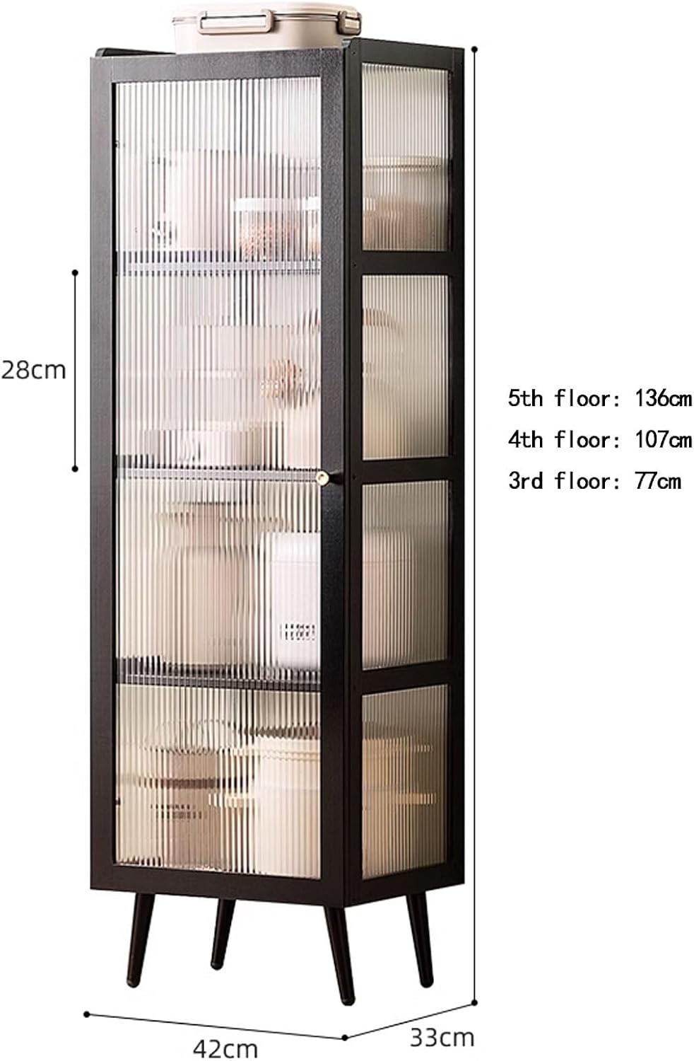 Bakers Rack with Storage Cabinet Doors Kitchen Shelves Freestanding with Doors Four-Sided Acrylic Door Panel, Easy to Display, for Utensils, Pots, Pans, Spices(42 * 33 * 107)