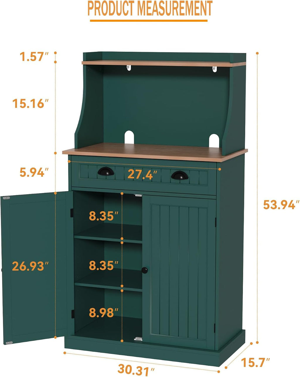 ARTPOWER 54' Kitchen Microwave Cabinet/Stand with Storage and Drawers, Green Pantry Storage Cabinet with Hutch & Adjustable Shelves for Kitchen, Dining Room, Living Room, Hallway