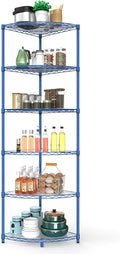 6 Tier NSF Corner Wire Shelf Shelving Unit, 18 x 18 x 72 Inch 420lbs Capacity Heavy Duty Adjustable Metal Storage Rack with Leveling Feet & Shelf Liners for Office Kitchen Bathroom and More - Blue