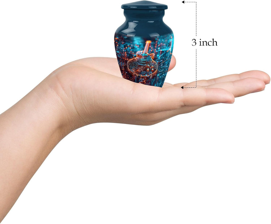 Guitar Urn - Memorial Urns - Cremation Urns -Metal Urns - Combo of 1 Large Urn with Velvet Bag and 4 Small - Urns for Human Ashes Small Keepsake & Large - Urns for Men & Women