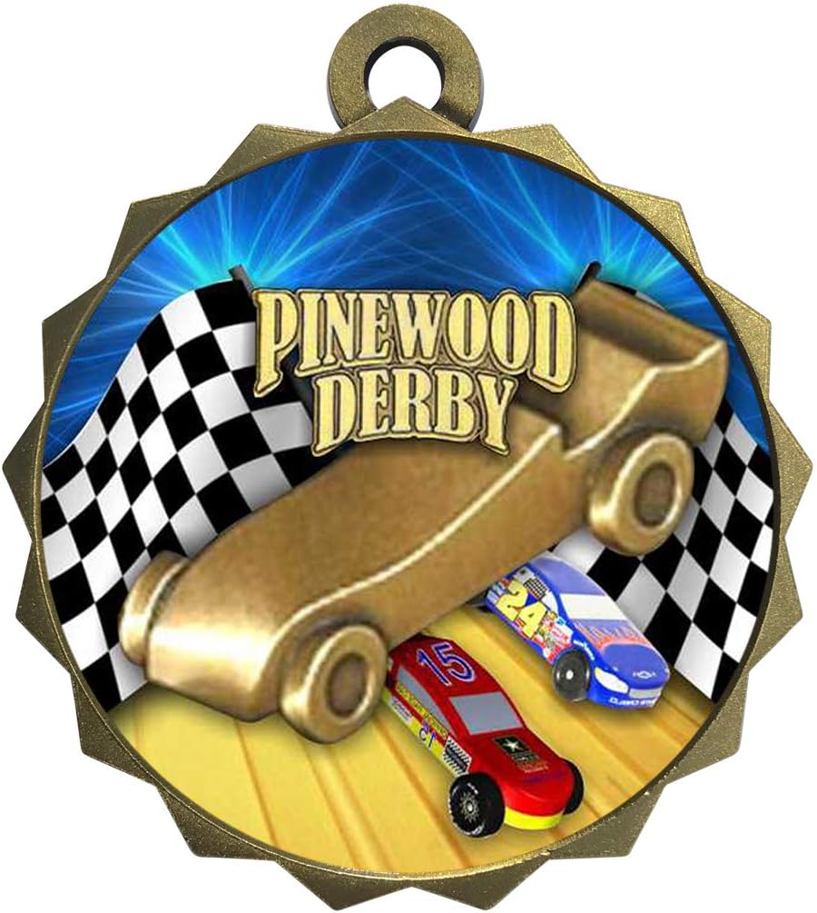 Express Medals 1 to 50 Packs of Engraved Derby Race Car Scout Gold Medal Trophy Award with Neck Ribbon & Attached Engraved Plate on Back LAZD214-D70