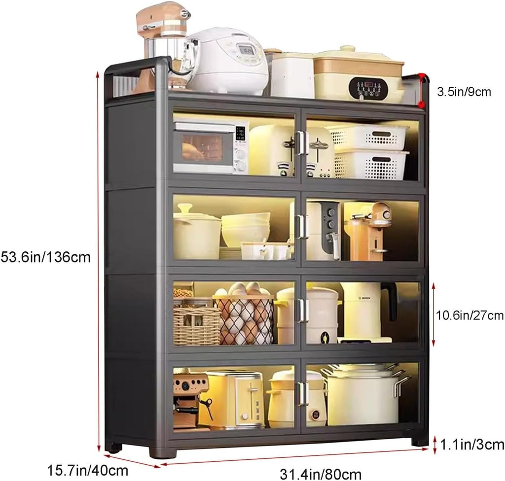 Kitchen Storage Rack with Doors, Corner Bakers Racks, Kitchen Shelving Unit Double Door Magnetic Design, for Kitchen, Dining Room(Large)