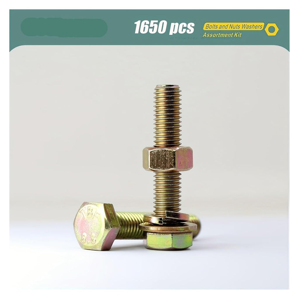 246/596/730/1650 Pieces of M4 M5 M6 M8 M10 Bolt and Nut Classification Kit Grade 8. Alloy Steel Hexagon Screw Washer(1650PCS-M4M5M6)