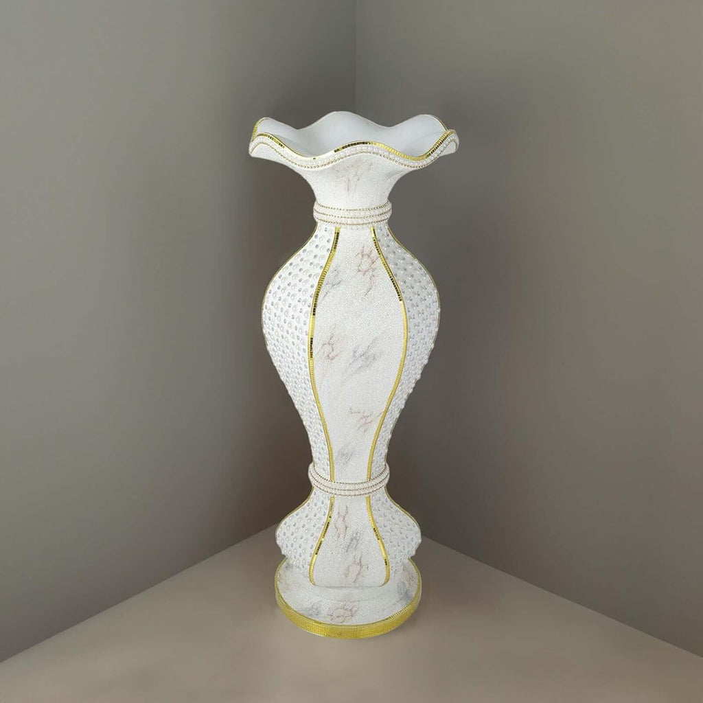 Efavormart 39' Shimmering Gold Glittered Marble Design Floor Flower Pot Vase with Pearls and Mirror Mosaic Embellishment