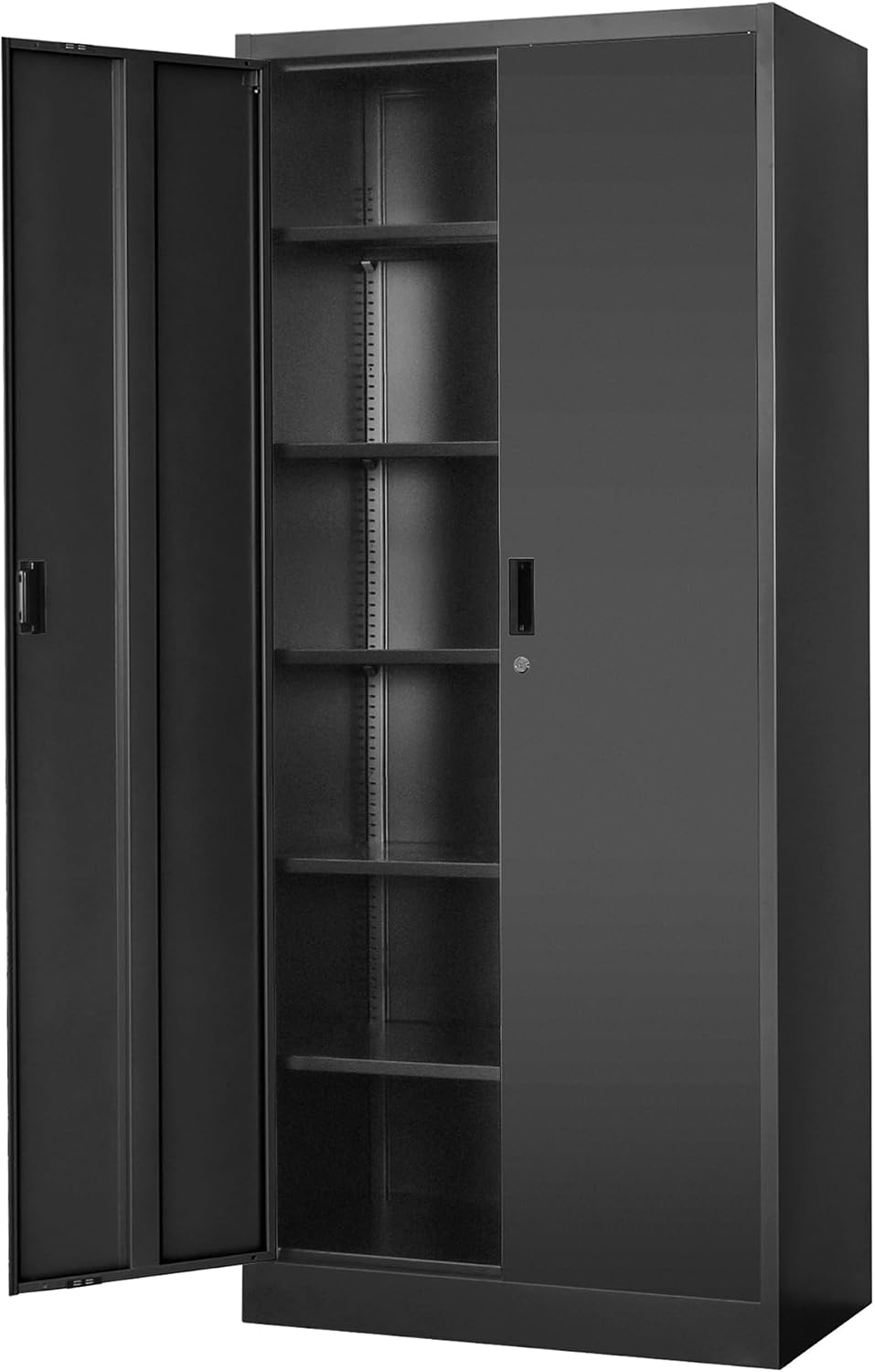 Wanfu Metal Storage Cabinet, 71'H Metal Garage Cabinet with 5 Adjustable Shelves, Locking Storage Cabinets for Garage, Home, Office, Pantry(Black)