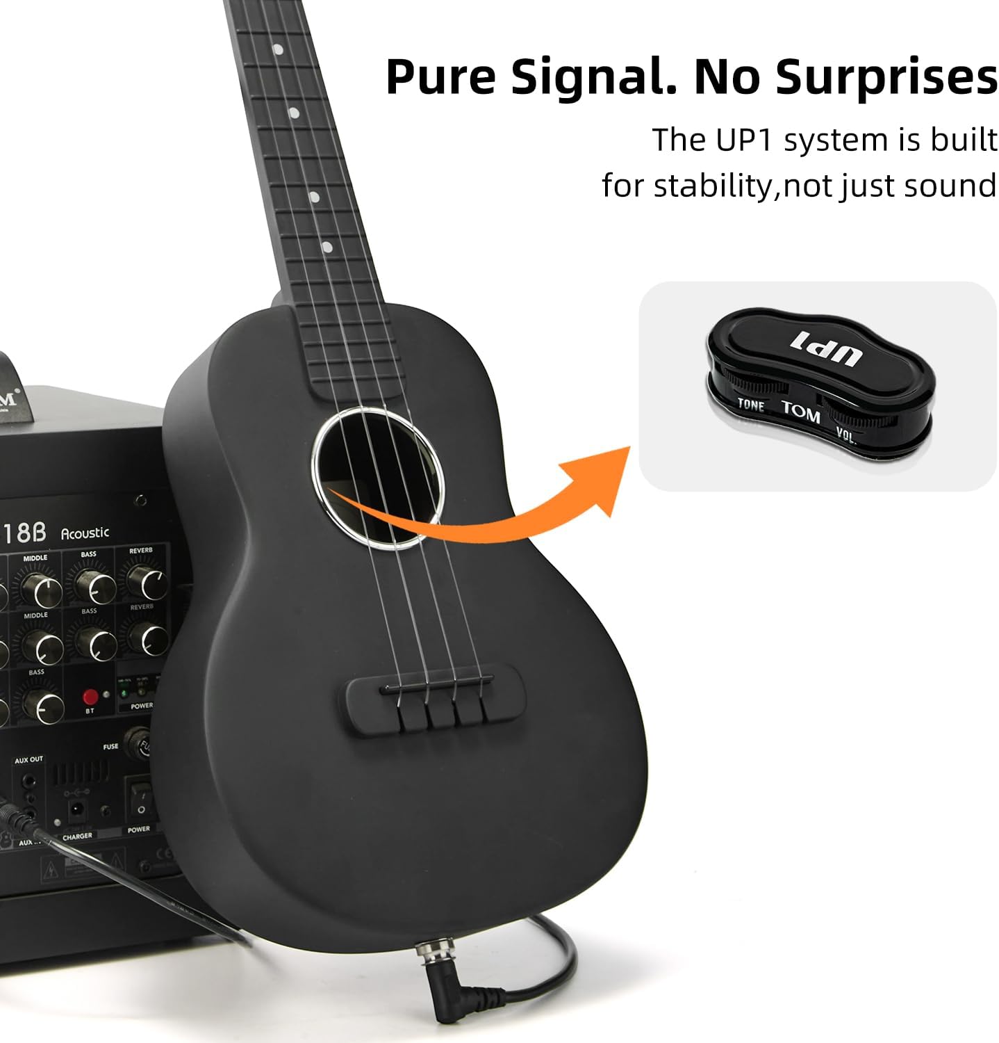 TOM 23″ Carbon Fiber Electric Ukulele – Waterproof & Travel-Ready with Built-in Pickup (Volume/Tone Control), Includes Gig Bag & Full Kit. Ideal for Outdoor, Beginners & Performers(Black EQ)