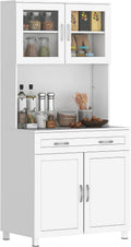 HOMCOM 67' Pantry Cabinet, Modern Kitchen Hutch, Freestanding Storage Cabinet with Glass Doors, Adjustable Shelves and Drawers for Home, Dining Room, Living Room, White