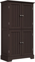 ChooChoo Bathroom Floor Cabinet, Modern Bathroom Storage Cabinet with 4 Doors and Adjustable Shelves, Freestanding Cupboard for Living Room, Espresso