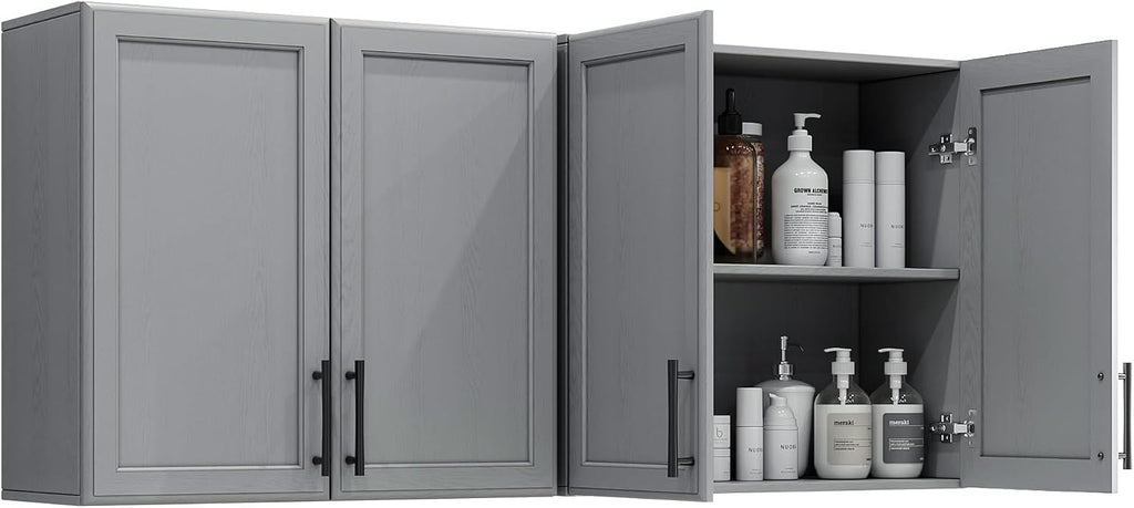 Furnaza Wall Storage Cabinet - Kitchen Laundry Wall Amount Cabinet with Two Shaker Doors and Shelf, in Grey, 24'Wx2 Pcs