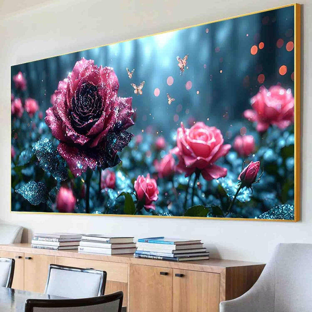 Flower Paint by Numbers Red Rose Painting Kits for Adults Beginner Painting by Numbers pre Drawn Canvas with Brush Acrylic Oil Paint Adult Craft, Gifts for Women, Room Decor (100x200cm Framed) -73zT
