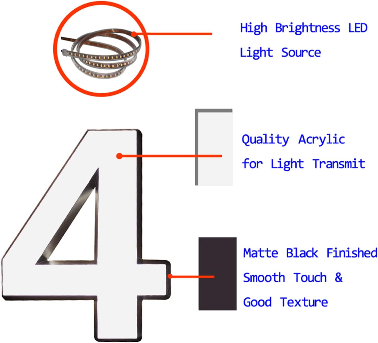 Illuminated LED House Numbers, Modern Backlit LED Home Address Numbers 16', Black White Acrylic Light Up House Number Signs,Q