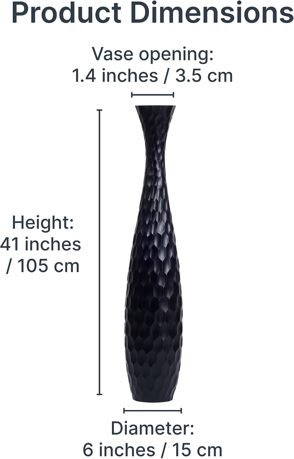 Leewadee Large Black Home Decor Floor Vase - Wooden 41 inch Tall Farmhouse Decor Flower Holder for Fake Plant and Pampas Grass