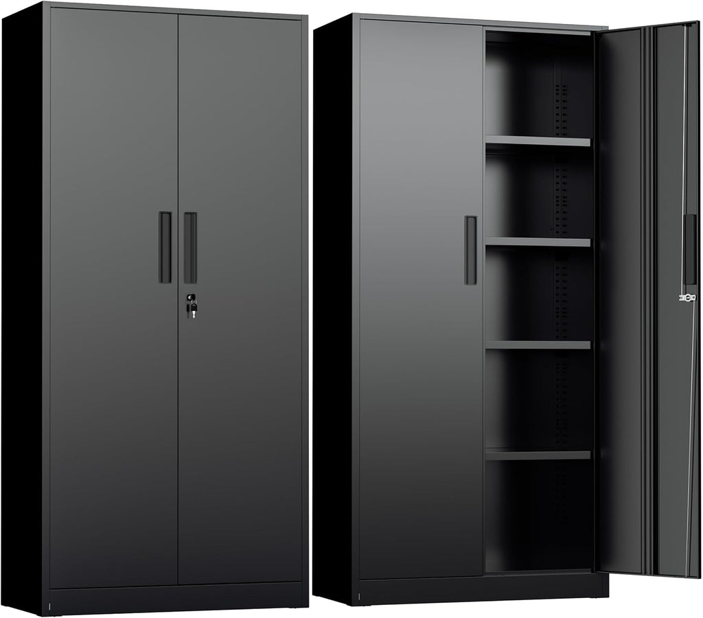 INTERGREAT Metal Storage Cabinet with Lock, 72' H Lockable Metal Storage Cabinet with Locking Doors, Steel Storage Lockers with Adjustable Shelves for Office, Home, Garage, Gym, School (Black)