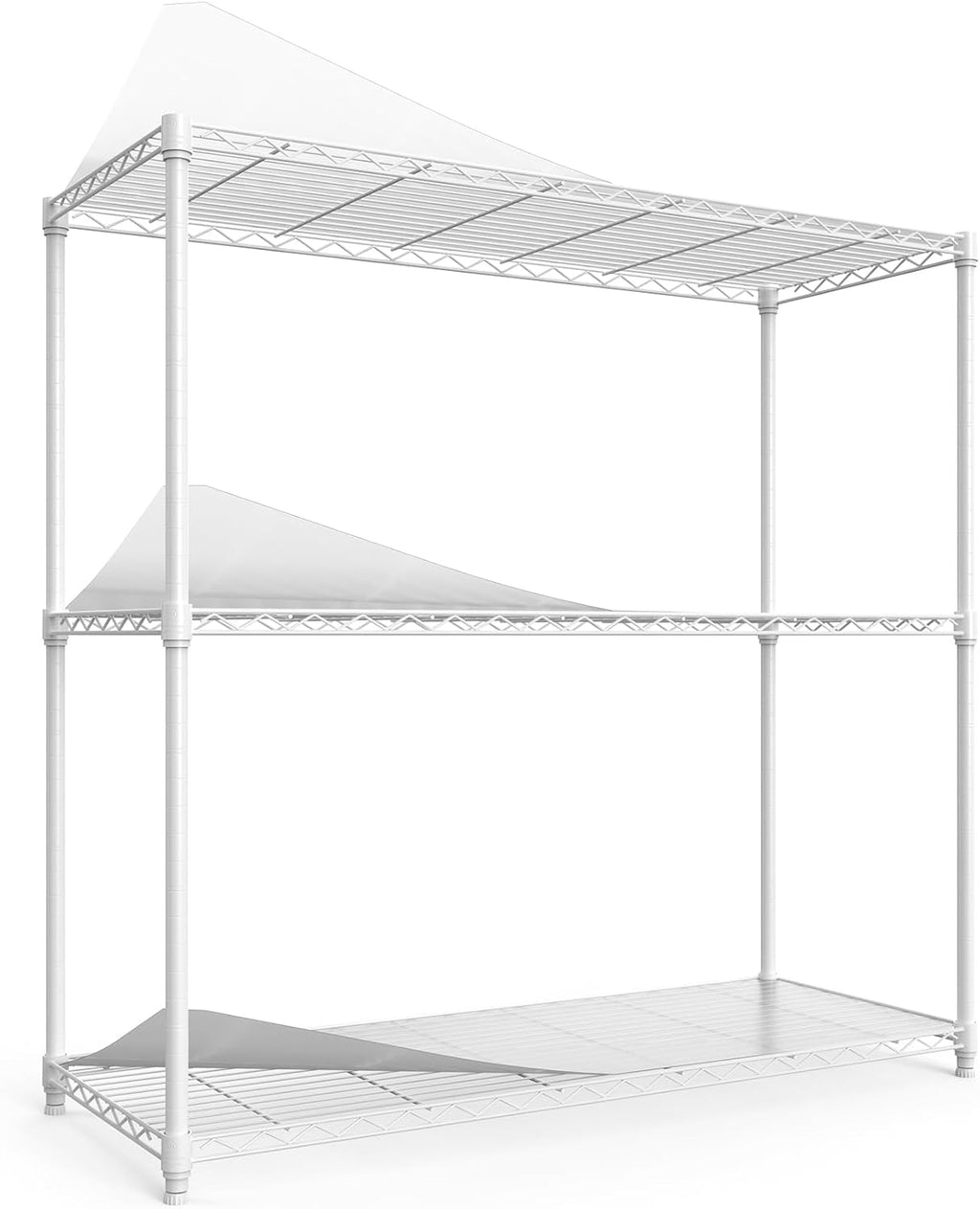 pouseayar 3 Tier NSF Metal Shelf Wire Shelving Unit, 1050lbs Capacity Heavy Duty Adjustable Storage Rack with Shelf Liners - 48' H x 48' L x 18' D for Closet Kitchen Garage Basement and More - White