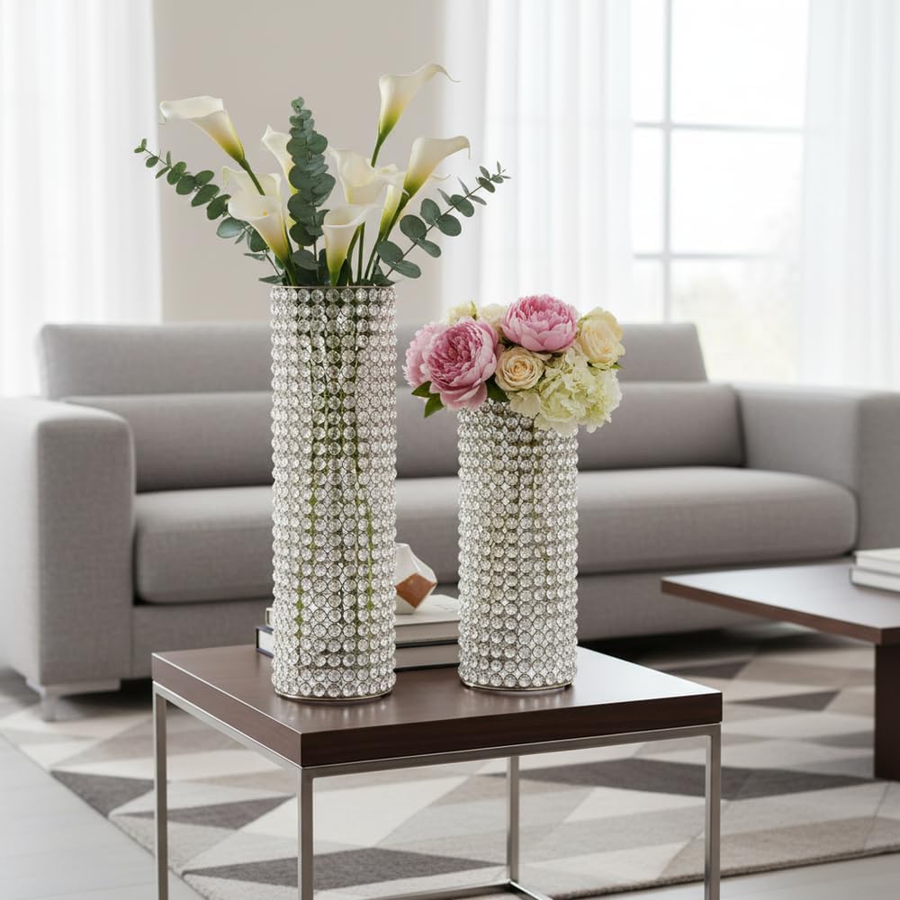 Modern Day Accents 5760 Tubo LG Cristal Cylinder Vase, Silver, 25' H | For Flowers or Candles, Tall Elegant Design, For Centerpieces, For Bouquets or Home Decor