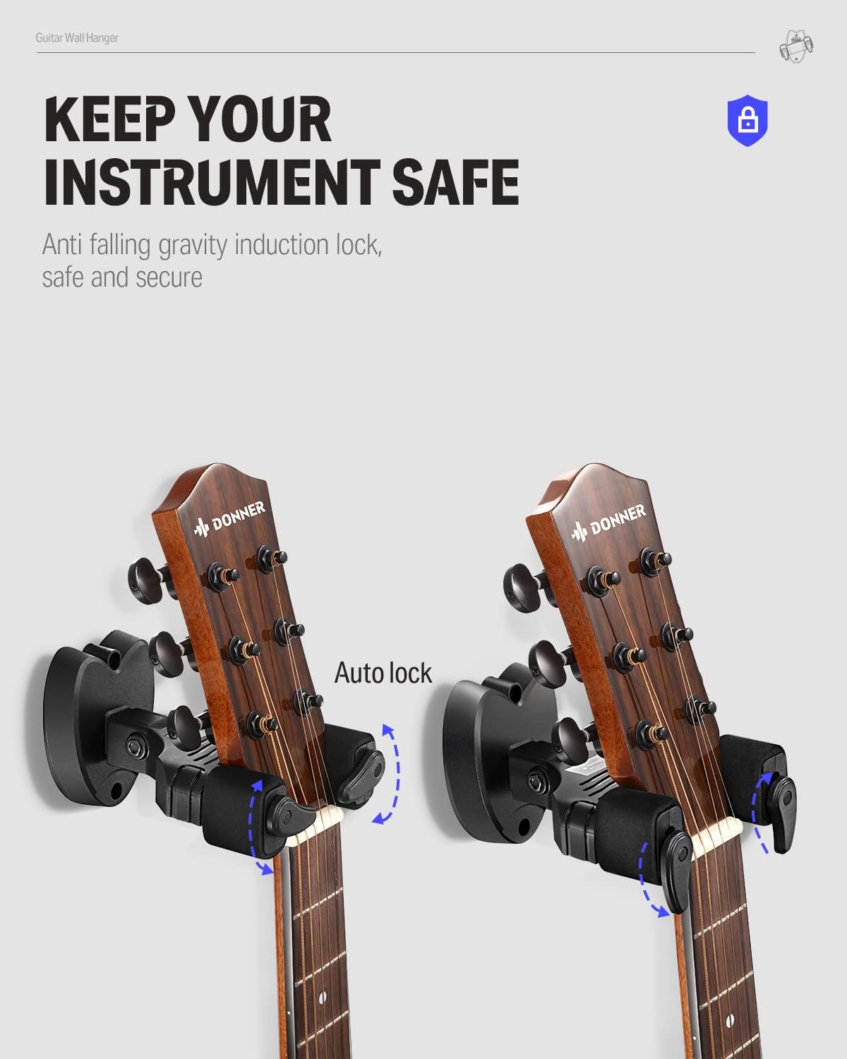 Donner Black Acoustic Guitar Kit-Guitar Wall Mount Locking