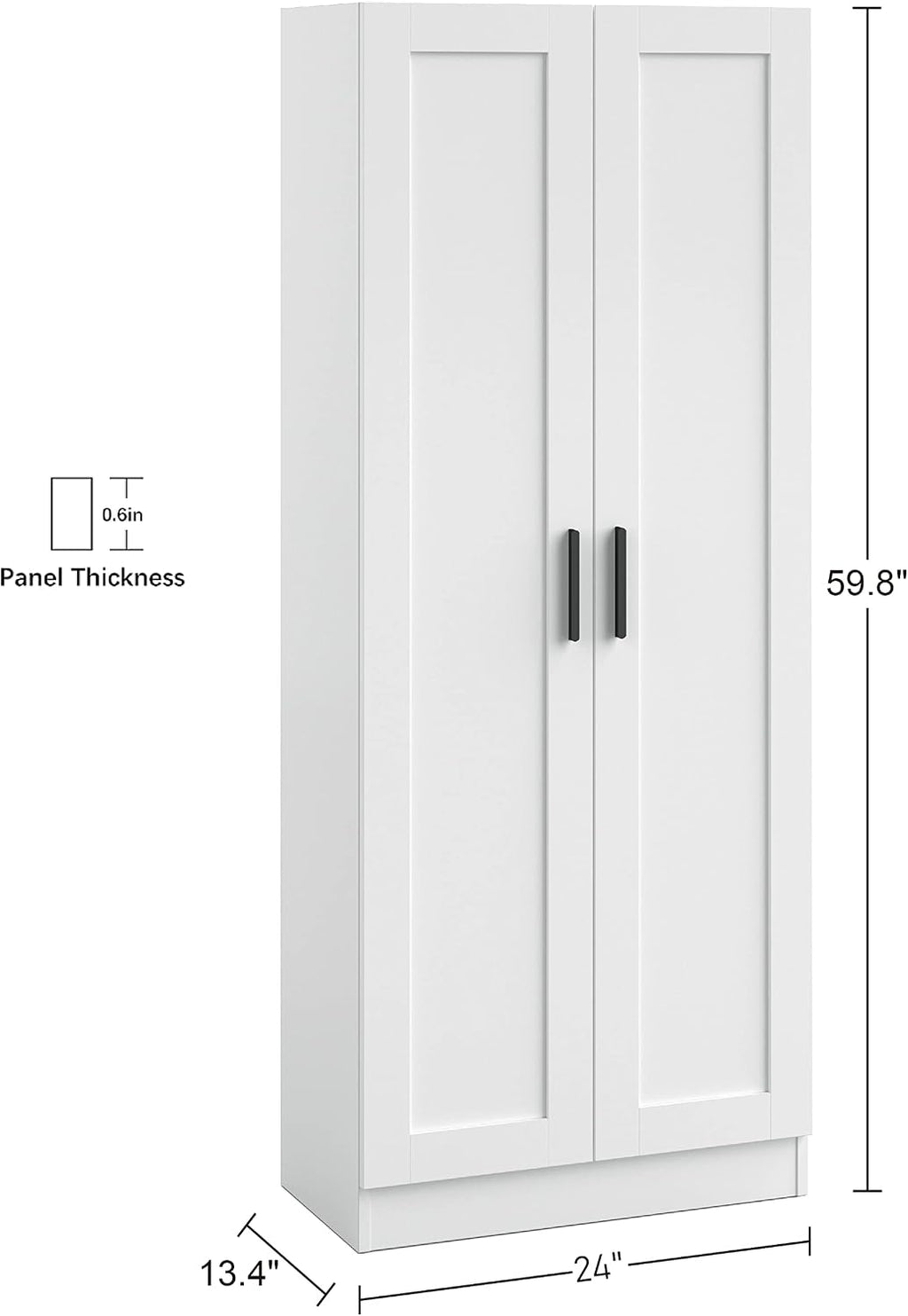 Panana Wooden Storage Cabinet, Narrow Pantry Cabinets Free Standing Tall Storage Cabinet with 2 Doors and Shelves (White)