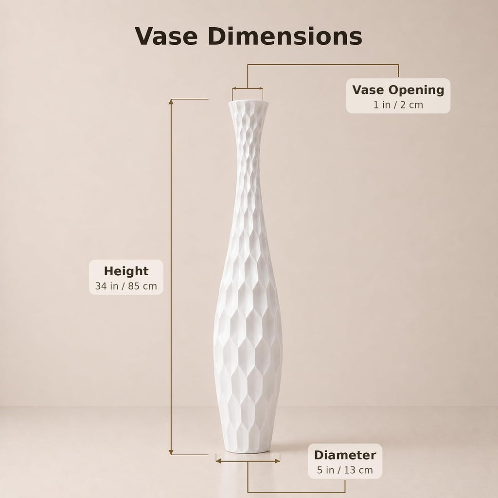 Leewadee Large White Home Decor Floor Vase - Wooden 34 inch Tall Farmhouse Decor Flower Holder for Fake Plant and Pampas Grass