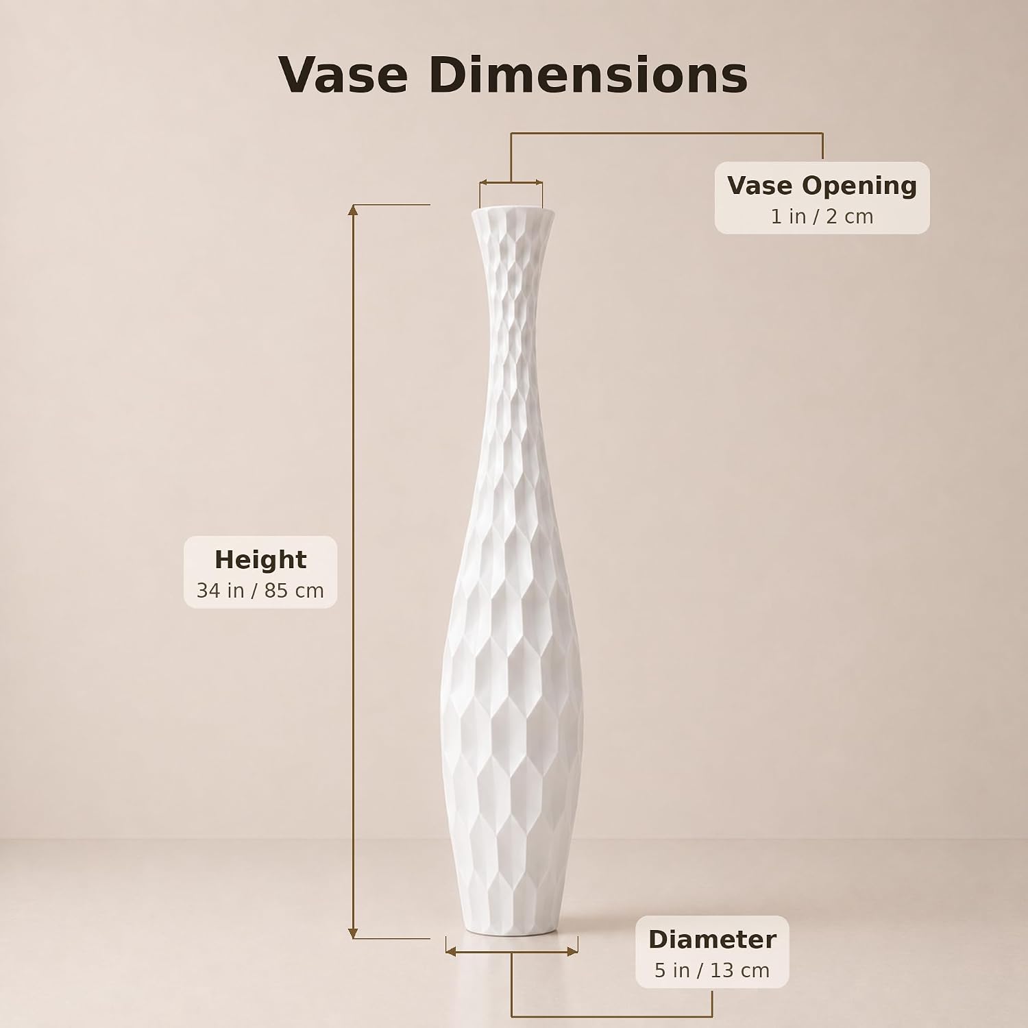 Leewadee Large White Home Decor Floor Vase - Wooden 34 inch Tall Farmhouse Decor Flower Holder for Fake Plant and Pampas Grass