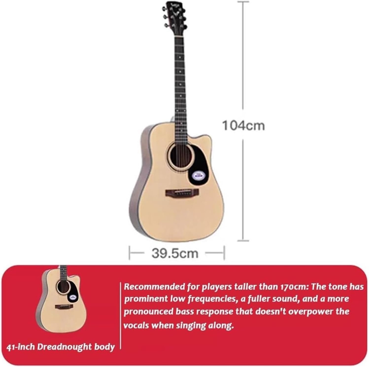 MXL&LJB 41' Acoustic Guitar for Beginner, Full Size Thin Cutaway Guitarra, Lightweight Body Suitable for Adult Teen with Gig Bag and Other Accessories(Black)