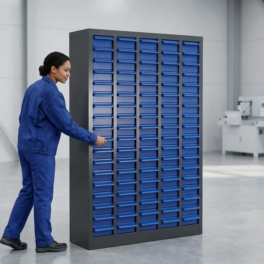 100 Drawers Parts Storage Cabinet, 46' H x 26' D x 9' W Nut and Bolt Organizer, ABS Drawers, Labels, Removable Dividers, Bolt Bin Storage Cabinet for Garage Auto Shop Hardware Small Parts Storage