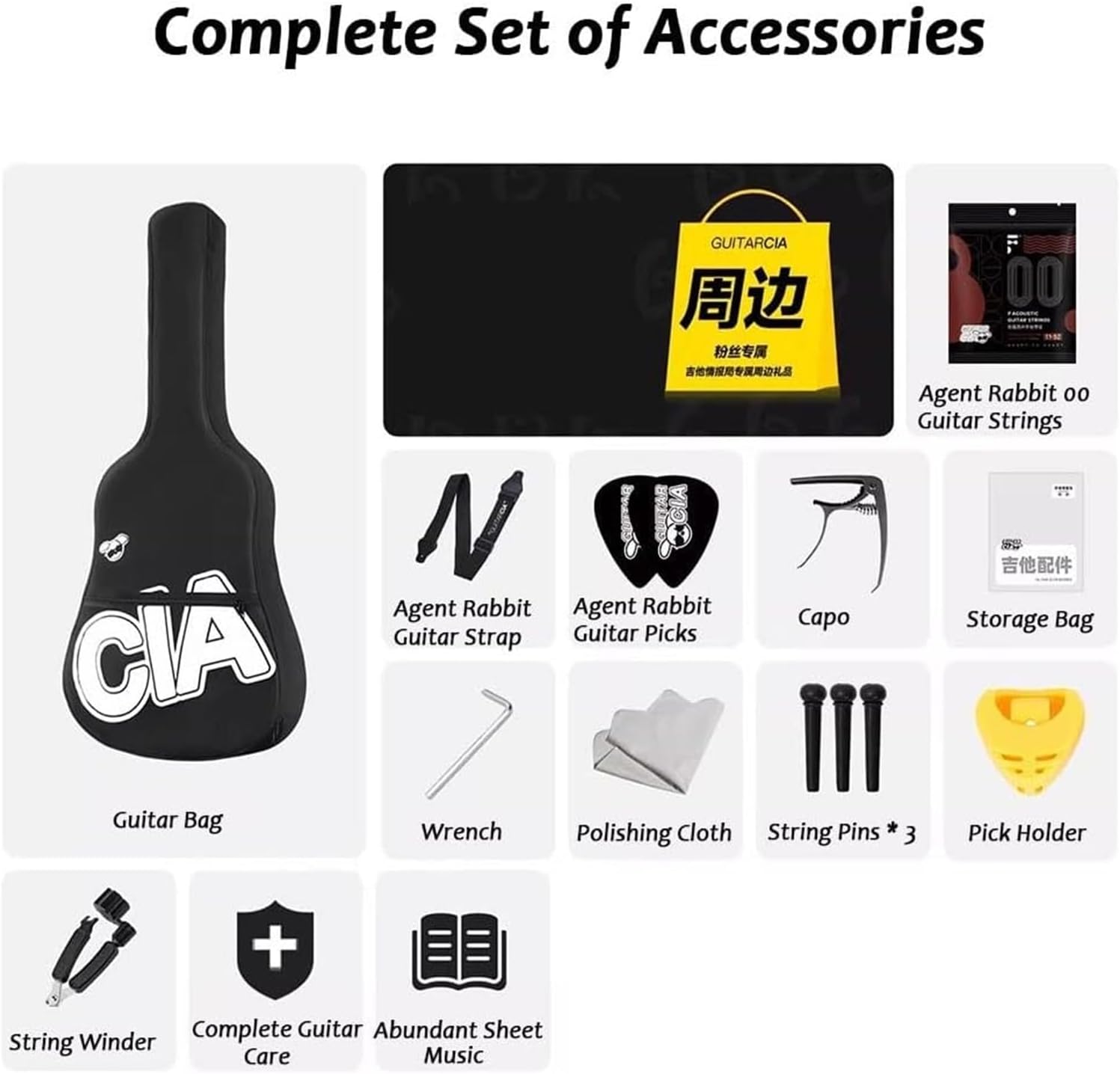 MXL&LJB 41' Acoustic Guitar for Beginner, Full Size Thin Cutaway Guitarra, Lightweight Body Suitable for Adult Teen with Gig Bag and Other Accessories(Black)