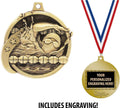 Crown Awards Custom Swim Medals, 2' Gold Swim Medal with Free Neck Ribbon and 4 Lines of Engraving Included