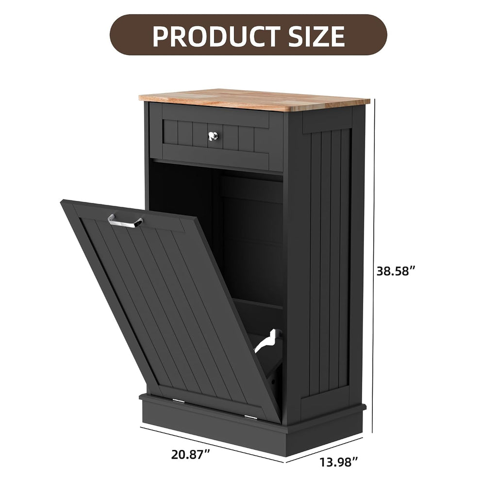 13 Gallons Tilt Out Trash Cabinet Freestanding Kitchen Hidden Trash Bin Cabinet with Hideaway Drawer Pet Proof Trash Can Holder for Kitchen Living Room, Black