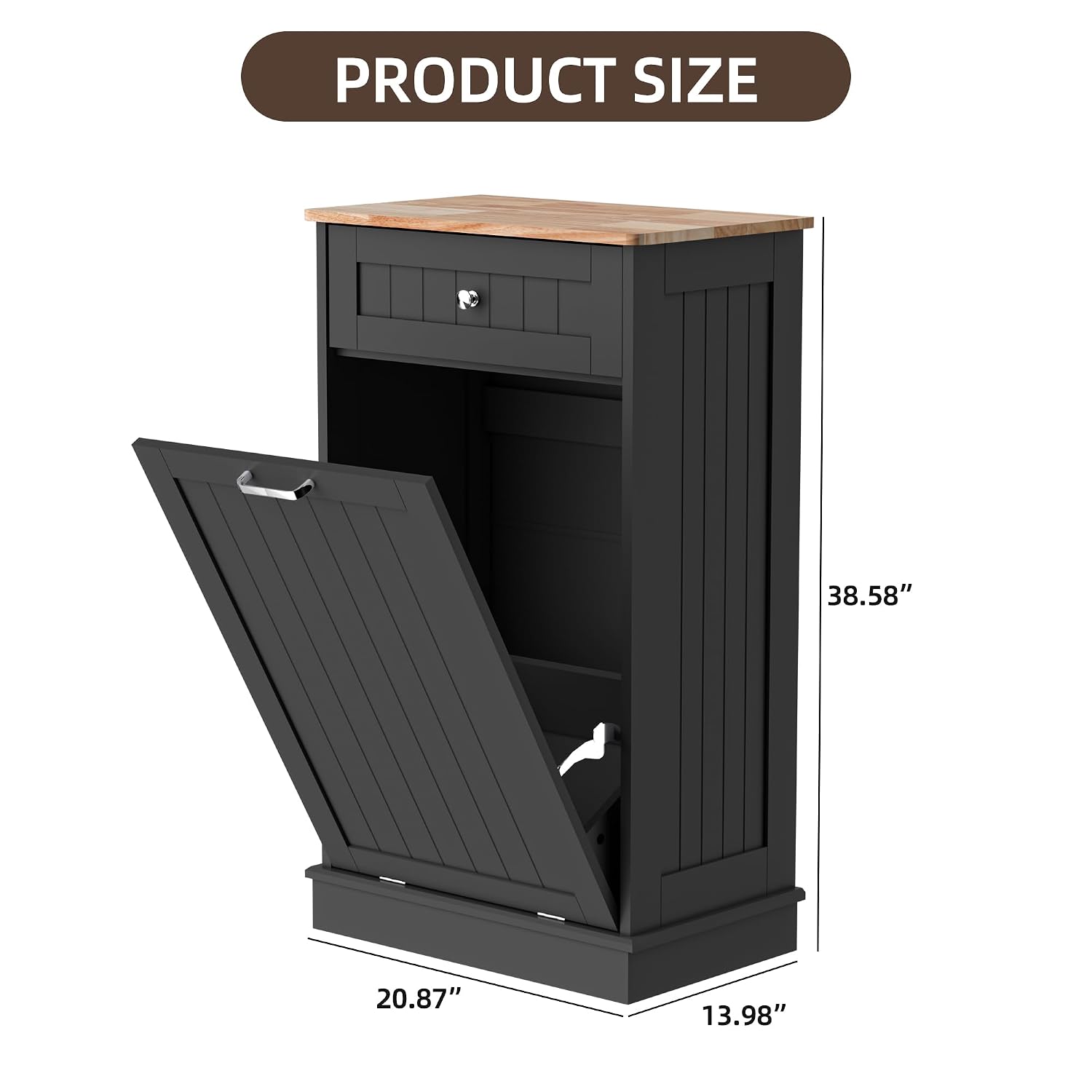 13 Gallons Tilt Out Trash Cabinet Freestanding Kitchen Hidden Trash Bin Cabinet with Hideaway Drawer Pet Proof Trash Can Holder for Kitchen Living Room, Black