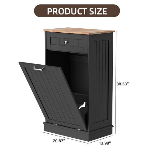 13 Gallons Tilt Out Trash Cabinet Freestanding Kitchen Hidden Trash Bin Cabinet with Hideaway Drawer Pet Proof Trash Can Holder for Kitchen Living Room, Black