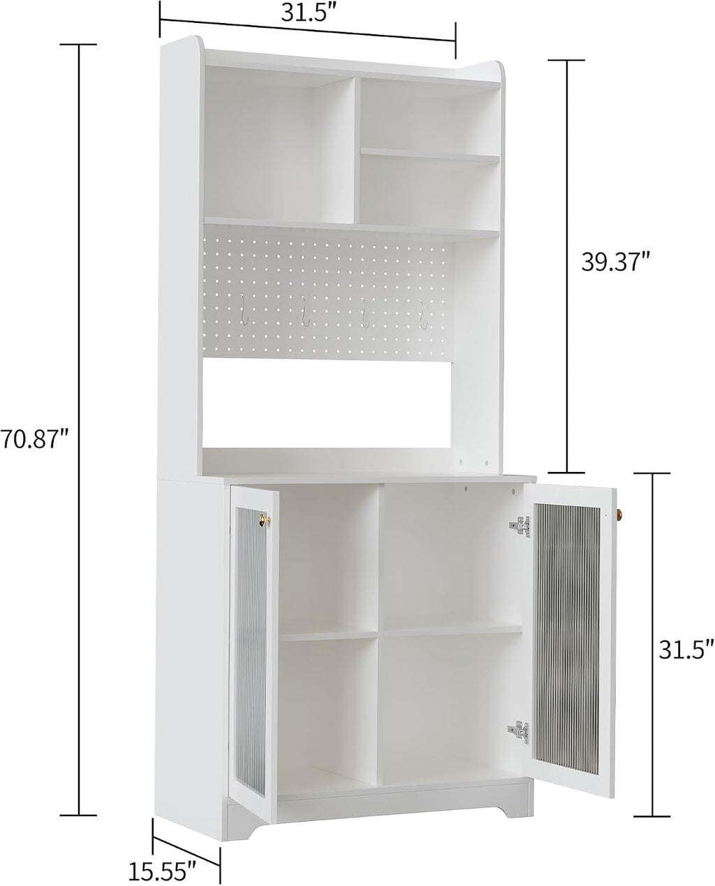 GarveeHome 71 in Pantry Storage Cabinet with Doors, Kitchen Storage Cabinets with DIY Pegboard & Adjustable Shelves, Hutch Cabinet for Kitchen Dining Room Living Room(31.5 in x15.5 in x71 in), White