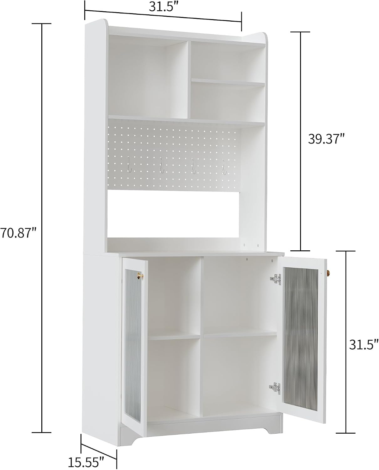 GarveeHome 71 in Pantry Storage Cabinet with Doors, Kitchen Storage Cabinets with DIY Pegboard & Adjustable Shelves, Hutch Cabinet for Kitchen Dining Room Living Room(31.5 in x15.5 in x71 in), White