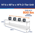 Shelving Inc. 14' d x 48' w Chrome Wire Shelving with 2 Tier Shelves, Weight Capacity 800lbs Per Shelf