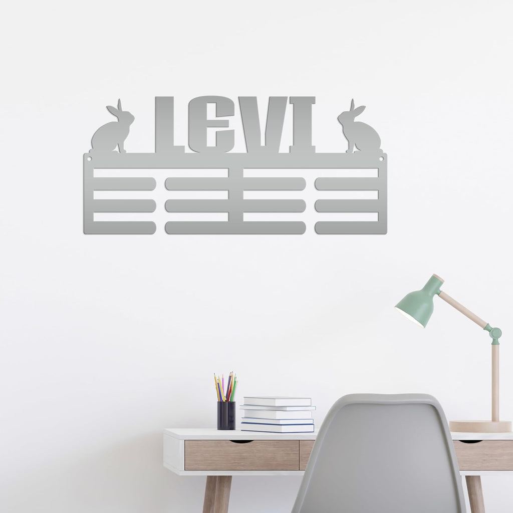 Rabbit Medal Organizer for Awards - Animal Showing Fair Medals Holder - Unique Kids Wall Hanging - Cute Personalized Sign - Future Farm Gift, Personalized Medal Wall Hanger, Custom Medal Holder with Name and Sports (30 x 17 inches)