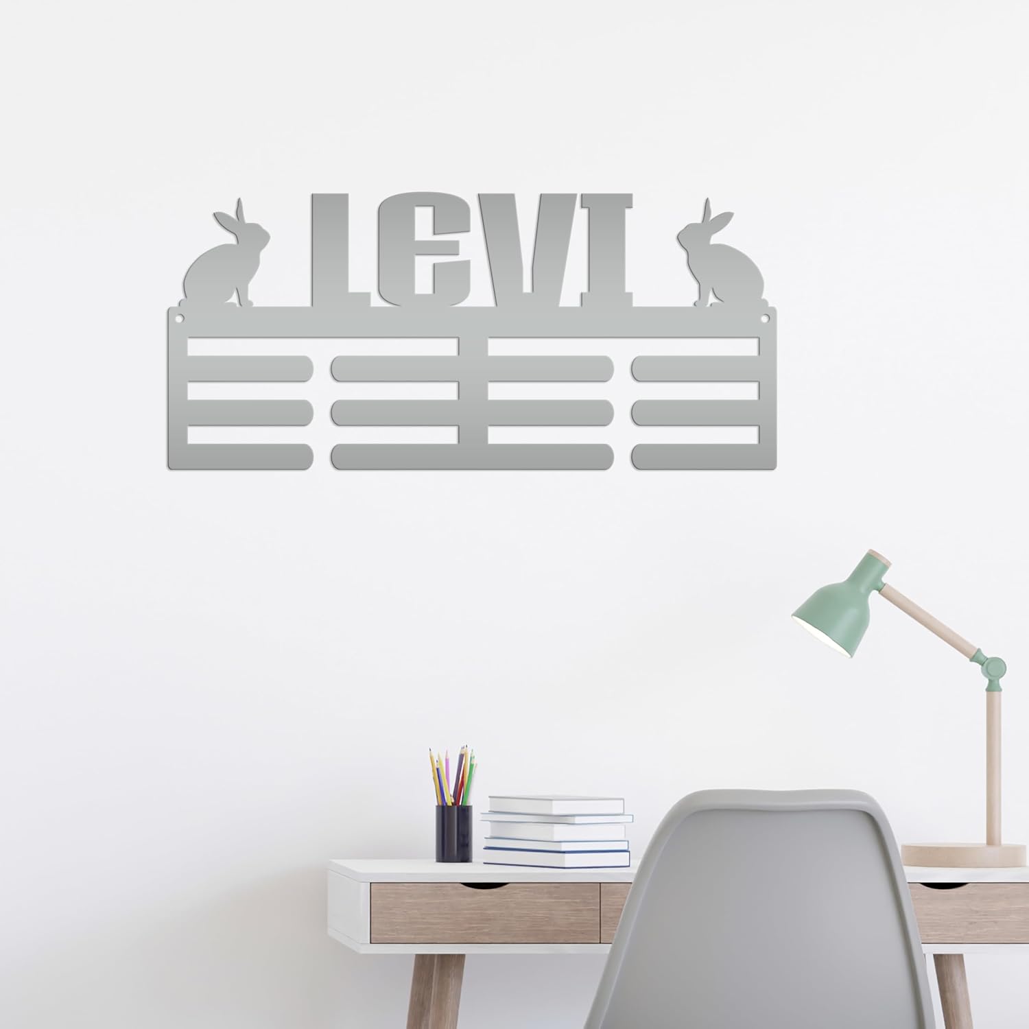 Rabbit Medal Organizer for Awards - Animal Showing Fair Medals Holder - Unique Kids Wall Hanging - Cute Personalized Sign - Future Farm Gift, Personalized Medal Wall Hanger, Custom Medal Holder with Name and Sports (30 x 17 inches)