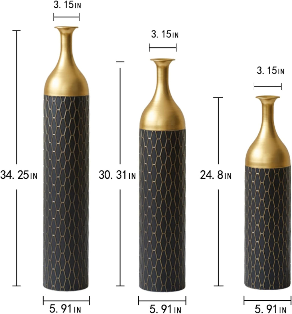 Floor Vases Decorative Tall - 24.8/30.31/34.25 in Metal Cylinder Vases Extra Large Decorative Vase Set of 3 Living Room Modern Big Standing Decor for Dining Bedroom Home Corner Indoor