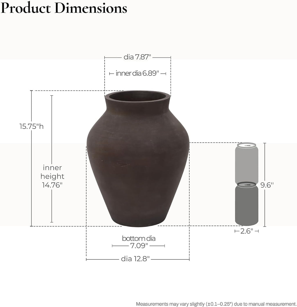 LuxenHome 16' Brown Floor Vase, Cement Rustic Vases for Flowers, Large Vases for Decor Living Room, Decorative Flower Vase for Home Decor