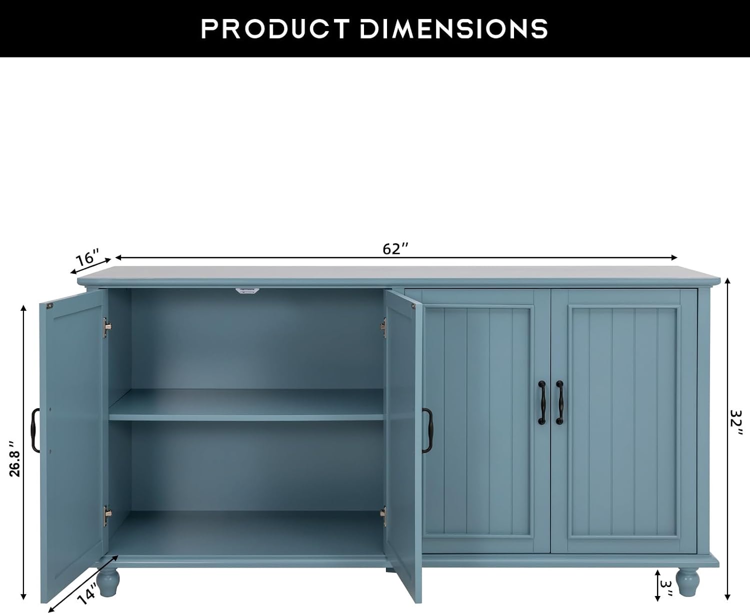 Scurrty Buffet Cabinet with Storage, 62'' Coffee Bar in Kitchen, Buffet with 4 Doors,Sideboard Buffet Cabinet for Dinning Room, Kitchen & Living Room (4 Doors, Blue)