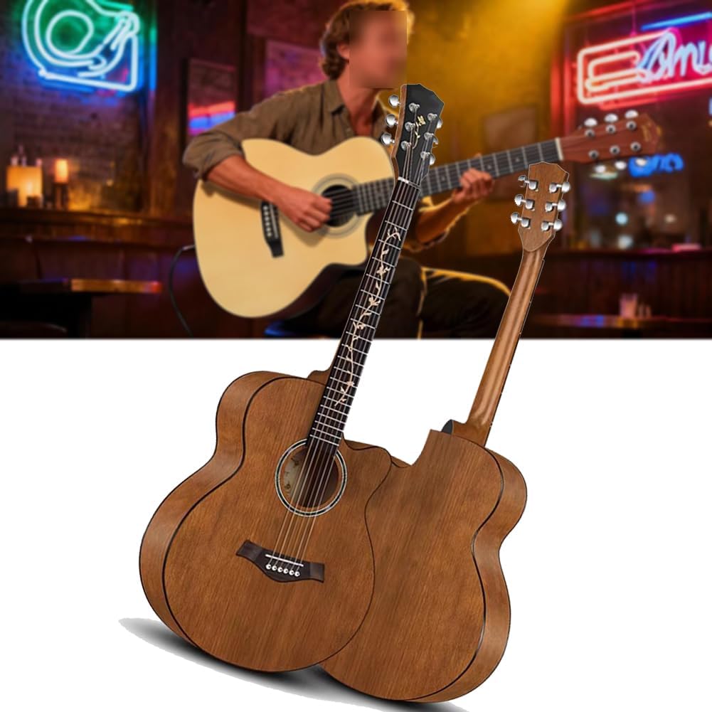 Wood Acoustic Guitar for Adults, Elementary Tutorial of Folk Guitar for Beginners, with Gig Bag, Tuner, Strings, Picks,Yellow,40in