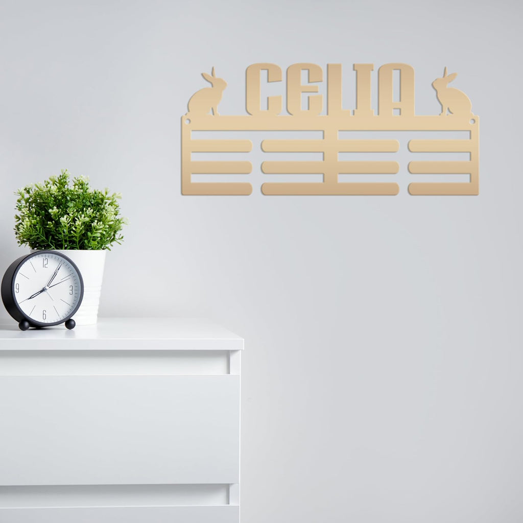 Rabbit Medal Organizer for Awards - Animal Showing Fair Medals Holder - Unique Kids Wall Hanging - Cute Personalized Sign - Future Farm Gift, Personalized Medal Wall Hanger, Custom Medal Holder with Name and Sports (30 x 17 inches)