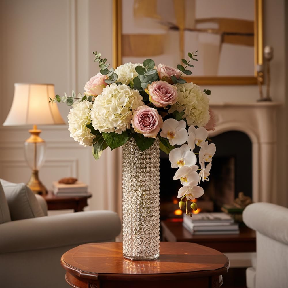 Modern Day Accents 5760 Tubo LG Cristal Cylinder Vase, Silver, 25' H | For Flowers or Candles, Tall Elegant Design, For Centerpieces, For Bouquets or Home Decor