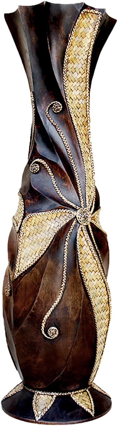 32'' Extra Large Tall Floor Vase, Solid Wood Decorative Floor Vases with Wide Mouth Opening for Home Decor, Living Room, Bedroom Pampas Grass