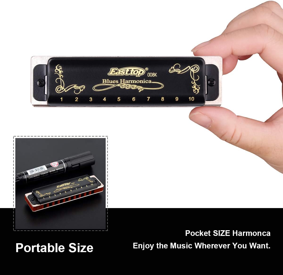 Easttop Harmonica Sets 7 Keys in Key of A B C D E F G 10 Hole 20 Tones with Case Bag & Cleaning Cloth for Adult, Professional Player,Beginner,Heavy Duty, Black